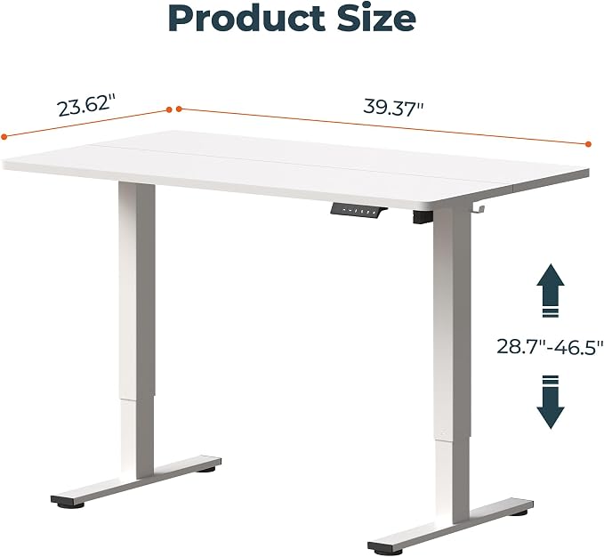 Adjustable Stand Up Desk with Memory Preset, Standing Desks 40 x 24 Inch Electric Home Office Desk Computer Workstation, Splice White Top + White Frame