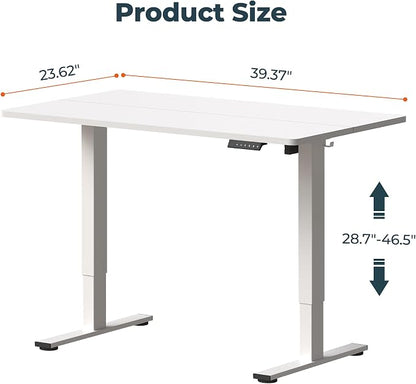 Adjustable Stand Up Desk with Memory Preset, Standing Desks 40 x 24 Inch Electric Home Office Desk Computer Workstation, Splice White Top + White Frame