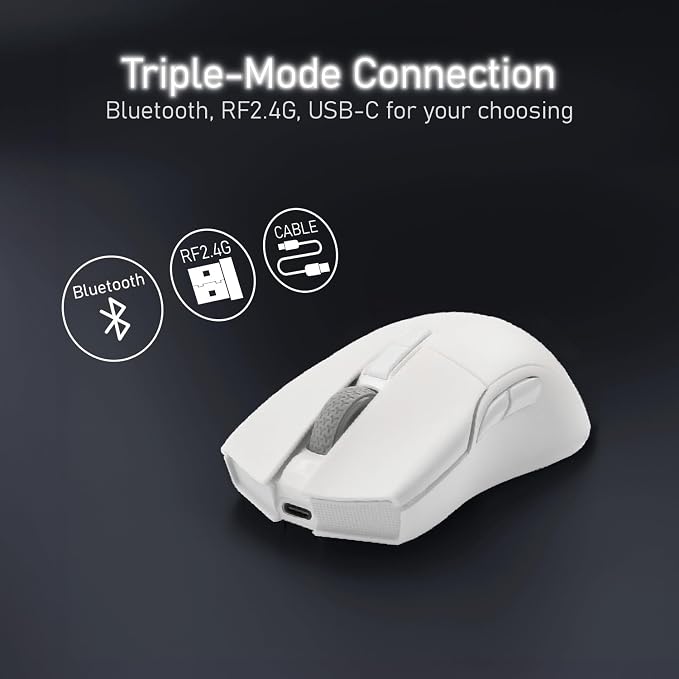i-rocks iRocks IRM31R RGB Backlight, Wireless Lightweight Gaming Mouse, Tri-Mode Connection, Kailh GM8.0 Mouse Switches, Advanced PixArt PAW3395 Optical Sensor, Resolution Up to 26,000 DPI - White