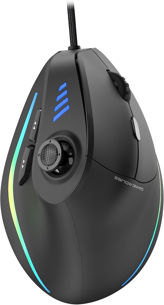 TRELC Gaming Mouse with 5 D Rocker, Vertical Ergonomic Mouse with 11 Programmable Buttons, 10000 DPI, On-Board Memory, Optical Computer Mice for PC/Laptop/E-Sports/Gamer (Wired)