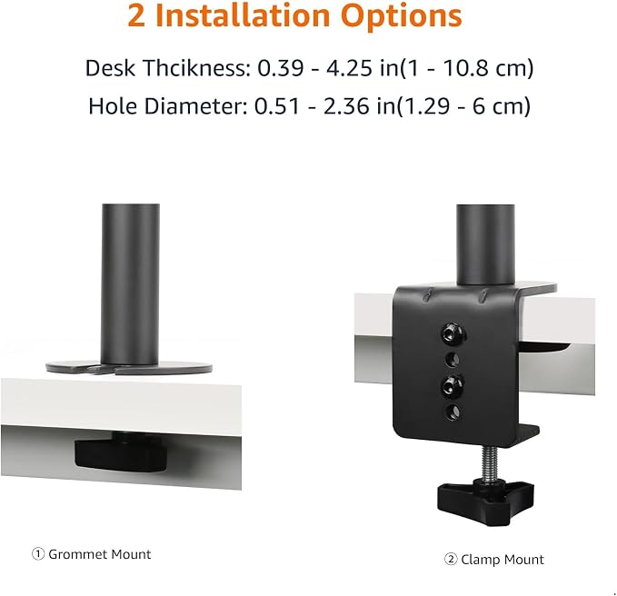 Amazon Basics Adjustable Single Monitor Arm Desk Mount, Holds up to 32" (38” Ultrawide) and 22 lbs, Adjustable Tension, VESA 75x75/100x100, Black