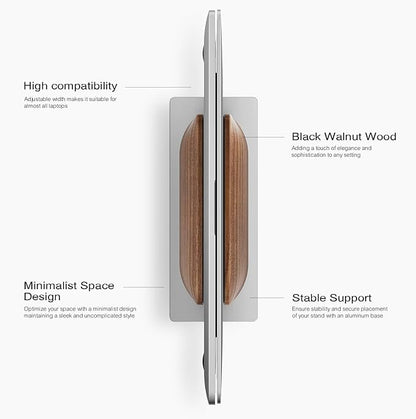UPERGO Vertical Laptop Stand for Desk, Laptop Holder to Dock MacBook, MacBook Pro and Other Laptops, Black Walnut Wood | Solid Black Walnut Wood & Aluminum, Adjustable 0.79"–1.42", Scratch-Resistant Pads, Anti-Slip Base, Natural Wood Grain