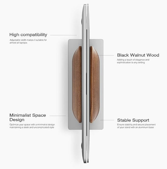 UPERGO Vertical Laptop Stand for Desk, Laptop Holder to Dock MacBook, MacBook Pro and Other Laptops, Black Walnut Wood | Solid Black Walnut Wood & Aluminum, Adjustable 0.79"–1.42", Scratch-Resistant Pads, Anti-Slip Base, Natural Wood Grain