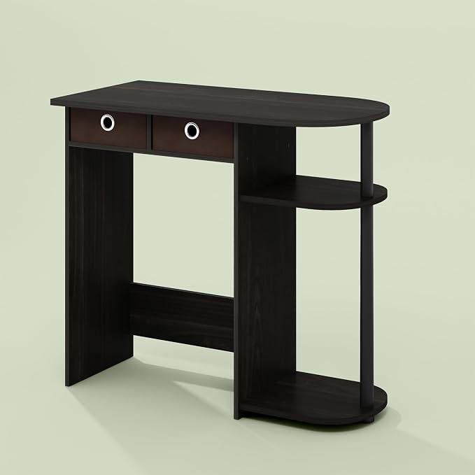 Varel Compact Computer Desk with Bin Drawers and Shelves, Charcoal/Black