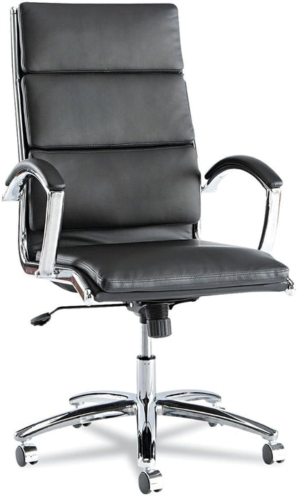 Alera Neratoli Series High-Back Swivel/Tilt Chair, Black Leather, Chrome Frame