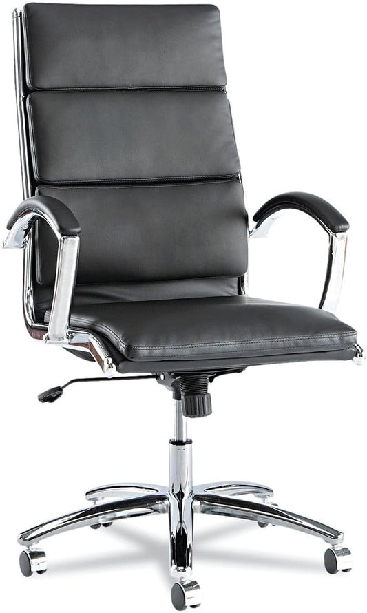 Alera Neratoli Series High-Back Swivel/Tilt Chair, Black Leather, Chrome Frame