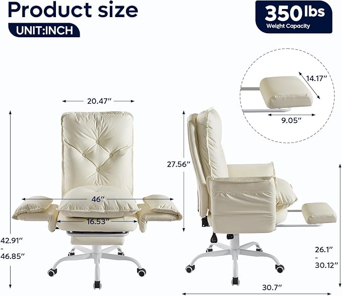 Bestier Cross Legged Office Chair with Footrest, High Back Criss Cross Chair with Reversible Armrests and Wheels, Big and Tall Reclining Office Chair for Home PU Leather Beige