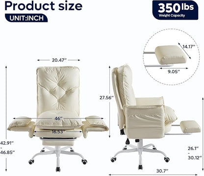 Bestier Cross Legged Office Chair with Footrest, High Back Criss Cross Chair with Reversible Armrests and Wheels, Big and Tall Reclining Office Chair for Home PU Leather Beige