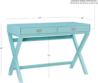 Linon Home Décor Jaycee Blue Writing Desk, 20"D x 44"W x 30"H, Blue