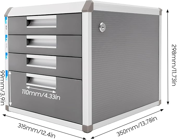 File Cabinet with Drawers Office Document Storage Box Filing Organzier Lockable Desktop Drawer Organizer for Papers Mail Notebooks Stationery (4-layer)