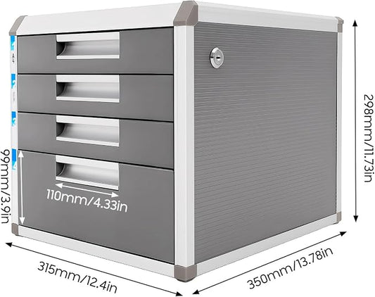File Cabinet with Drawers Office Document Storage Box Filing Organzier Lockable Desktop Drawer Organizer for Papers Mail Notebooks Stationery (4-layer)