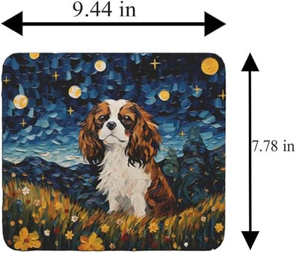 Starry Night Dog Mouse Pad for Computer Laptop Home Office Gaming Working Desk Desktop Accessories Non-Slip Rubber Mouse Pad for Dog Lovers (Cavalier King)
