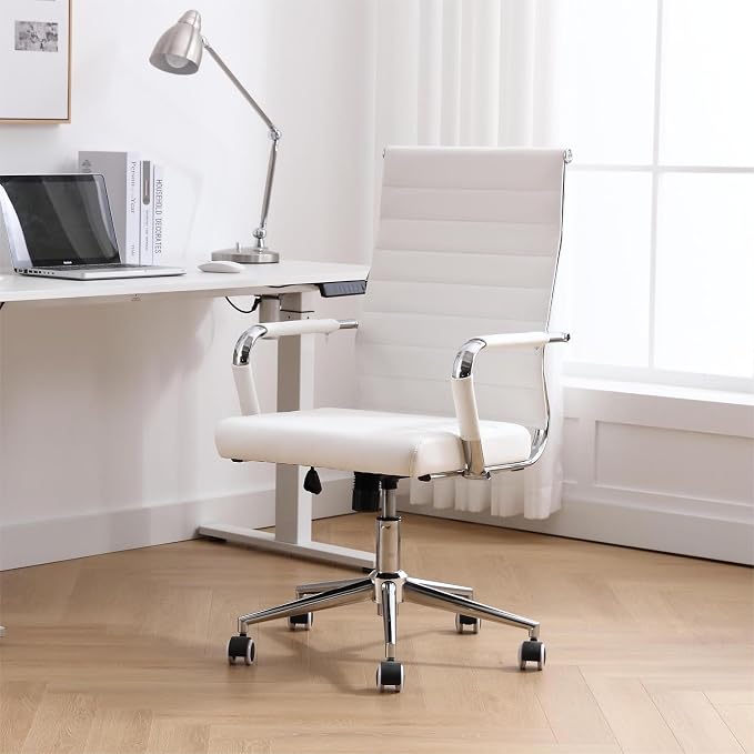 Okeysen Ergonomic Office Desk Chair, Modern PU Leather Conference Room Chairs Ribbed, High Back Executive Swivel Rolling Chair for Home, Office