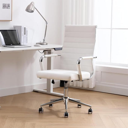 Okeysen Ergonomic Office Desk Chair, Modern PU Leather Conference Room Chairs Ribbed, High Back Executive Swivel Rolling Chair for Home, Office
