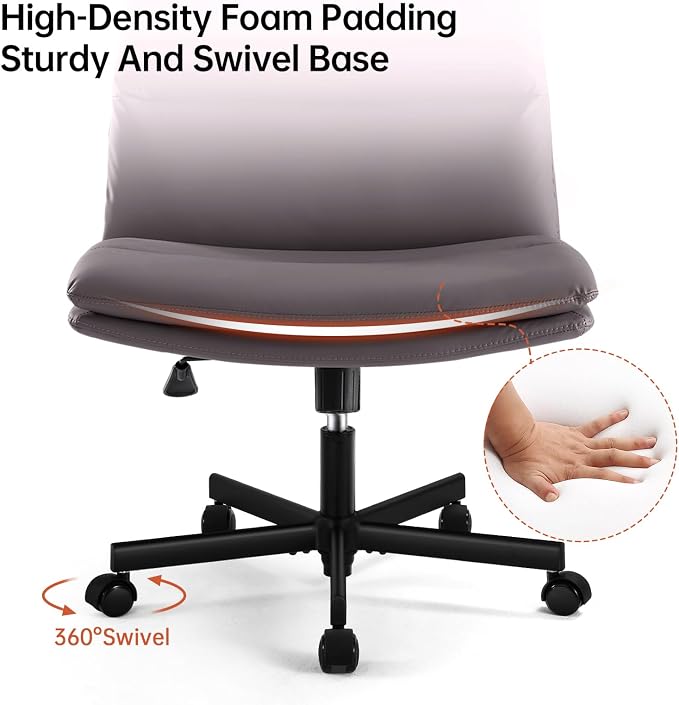 EMIAH Armless Office Desk Chairs with Wheels Criss Cross Chair PU-Leather Mid-Back Ergonomic Home Office Computer Comfortable Thickened Cushion Adjustable Swivel Chair-Chocolate Brown