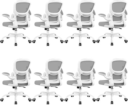 BESTFAIR Ergonomic Mesh Office Chair, Breathable Mesh Computer Desk Chair, Adjustable Lumbar Support, Flip-up Armrests, Executive Swivel Chair for Home Office, LightGray Pack of 8