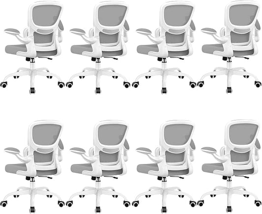 BESTFAIR Ergonomic Mesh Office Chair, Breathable Mesh Computer Desk Chair, Adjustable Lumbar Support, Flip-up Armrests, Executive Swivel Chair for Home Office, LightGray Pack of 8