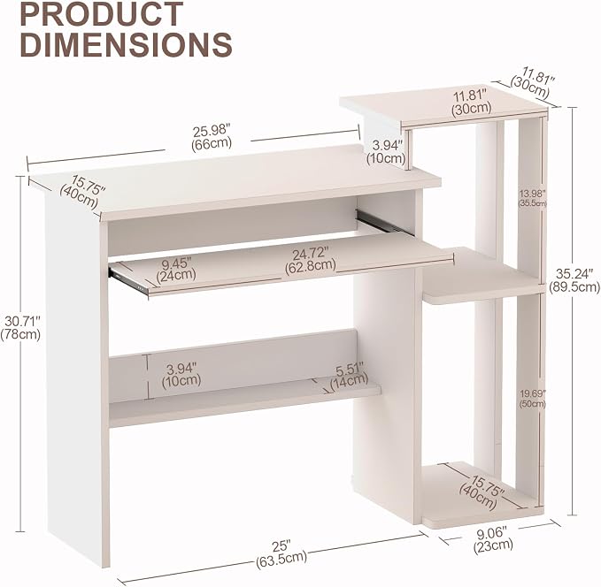 ALISENED Computer Desk with Storage Shelves, Home Office Desk with Monitor Stand, Small Writing Desk Table with Keyboard Tray,Study Table with CPU Stand for Small Spaces (35"-White)