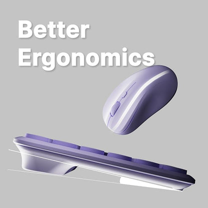 Wireless Keyboard and Mouse Combo with 110 Round Keycaps, Power Switch, and Scissor-Switch Typing Feel – Ideal for Office Use (Purple)