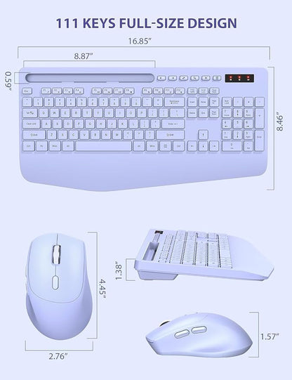 SABLUTE Wireless Keyboard and Mouse, Wrist Rest, Phone Holder, Batteries Included, 2.4G Lag-Free Ergonomic Keyboards Mouse Combo, KM23D Silent Keyboards Set for Computer, Laptop, PC, Windows, Purple