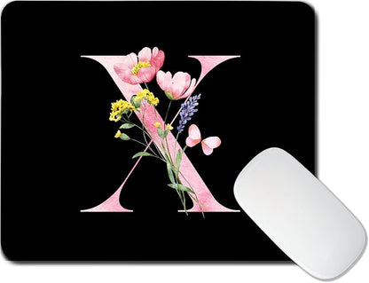 Mouse Pad Pinks Flowers Initial Letters Mousepad Desktop Laptop Computer Accessories Home Office Gaming Work Desk Computer Non-Slip Rubber Monogram Floral Alphabet A-Z mousepad (X)