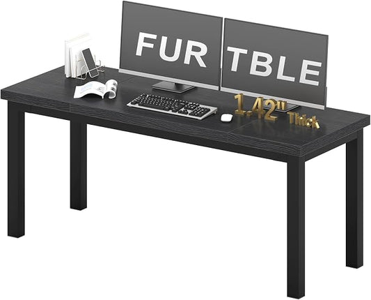 55 Inch Computer Desk, Modern Table with Thick Tabletop, Small Gaming Desk with Adjustable Feet, Study Writing Table for Home Office Work, Black