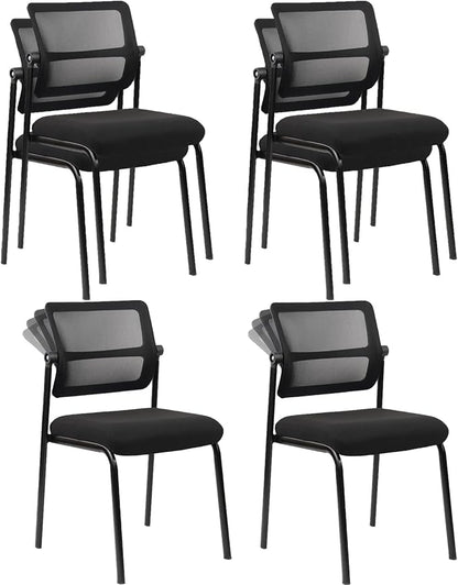 CLATINA Stackable Mesh Office Chair with Wheels Armless Guest Waiting Stacking Chair with Ergonomic Lumbar Support, for Conference, Lobby, School, Reception, Black 4Pack