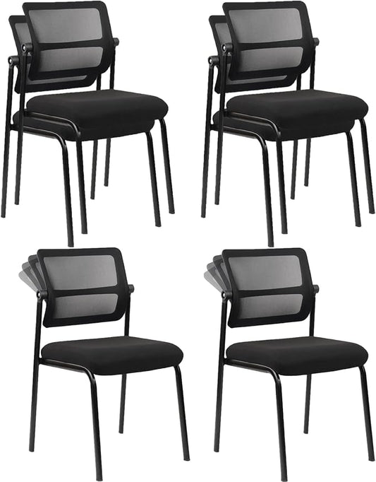 CLATINA Stackable Mesh Office Chair with Wheels Armless Guest Waiting Stacking Chair with Ergonomic Lumbar Support, for Conference, Lobby, School, Reception, Black 4Pack