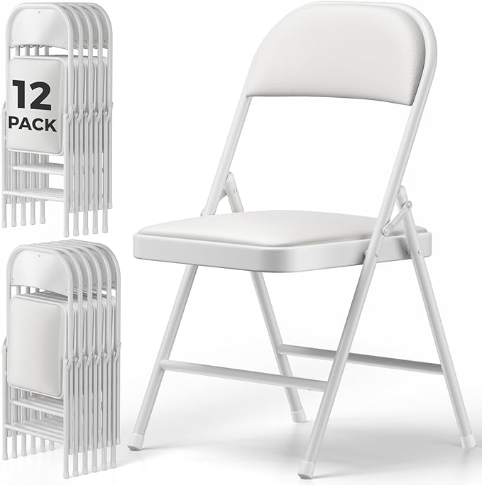12 Pack Folding Chairs, PU Leather Folding Dining Chairs with Padded Cushion Seat & Back, Indoor Outdoor Folding Chair Set for Home Office, Parties, Events, Wedding, Extra Guest Seating