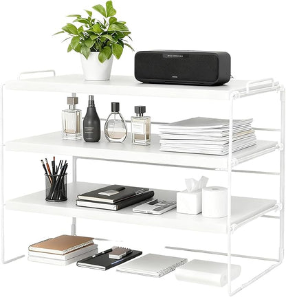 ShellKingdom Desk Shelf Organizer, 3 Tier Desktop Shelves, Adjustable Bookshelf Storage Rack and Office Cubicle Decor for Tabletop, School, Office, Dorm Organization (White)