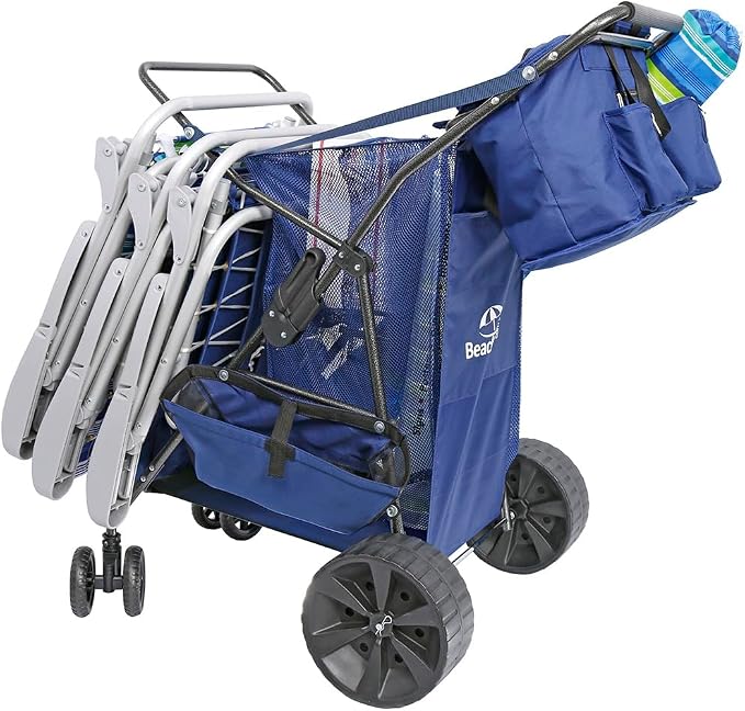 Ultimate Buggy Beach Cart with Big Wheels for Sand, Wide Wheel Wagon with Insulated Cooler Bag, Body Board and Umbrella Holder, 100 lbs Capacity