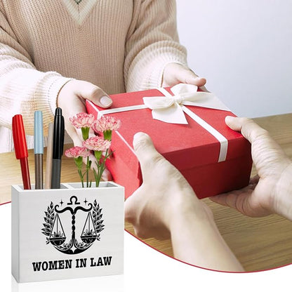 Lawyer Office Decor Women in Law Office Decoration Attorney Future Lawyer Gifts for Women Wooden Pencil Holder, Law School Students Graduation Gifts Desk Decor