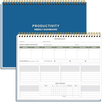 Weekly Productivity Dashboard - 8.5" x 11" Dashboard Desk Notepad Has 6 Focus Areas to List Tasks for Goals, Projects, Clients, Academic or Meal-Organize Your Daily Work Efficiently, 54 Weeks, Blue