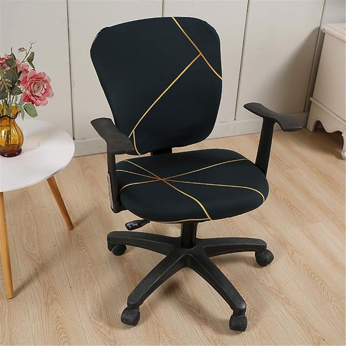 Jinzio Computer Office Chair Cover - Split Protective & Stretchable Cloth Polyester Universal Desk Task Chair Chair Covers Stretch Rotating Chair Slipcover Dark Green Gold