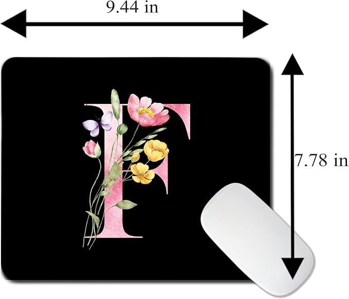 Mouse Pad Pinks Flowers Initial Letters Mousepad Desktop Laptop Computer Accessories Home Office Gaming Work Desk Computer Non-Slip Rubber Monogram Floral Alphabet A-Z mousepad (F)