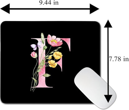 Mouse Pad Pinks Flowers Initial Letters Mousepad Desktop Laptop Computer Accessories Home Office Gaming Work Desk Computer Non-Slip Rubber Monogram Floral Alphabet A-Z mousepad (F)