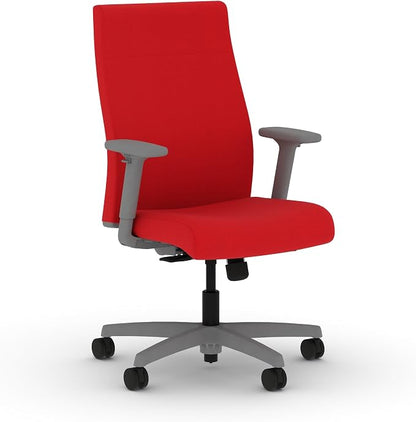 HON Ignition 2.0 Ergonomic Office Chair with Adjustable Arms, Standard Synchro‑Tilt Recline, Upholstered Desk and Computer Chair for Home Office or Workstation, Titanium Frame, Ruby