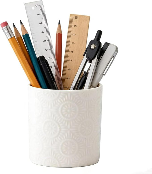 Pen Holder,Nordic Style Ceramic Waterproof Pencil Holder for Desk Simple&Modern Minimalist Makeup Organizer Multifunctional Office Supplies for Home,Kids and School,White