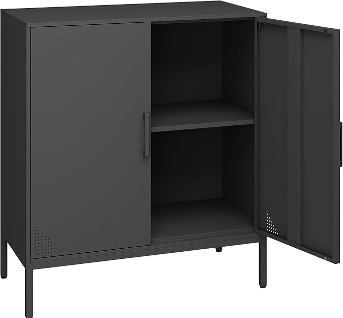 Steehoom Metal Storage Cabinet with Adjustable Shelves, Steel Buffet Sideboard for Entryway, Garage, Dining Room, Kitchen, Office, Bar (Black, 31.5" D x 15.75" W x 35.43" H)