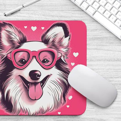 Pink Mousepad Glamour Dog Shetland Sheepdog Mouse Pad for Home Office Gaming Working Desk Computer Desktop Accessories Non-Slip Rubber Mousepad for Dog Lovers