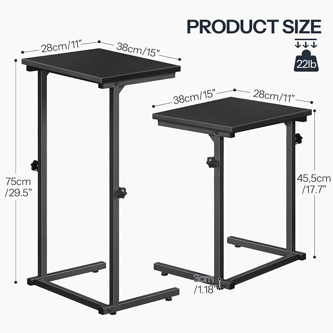 HOOBRO C Shaped End Table, Adjustable Height Sofa Side Table, Slide Under Couch Table, C Shaped Side Table for Small Spaces, for Living Room, Bedroom, Black BB71SF01
