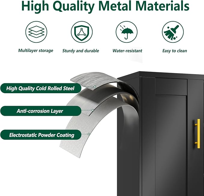 winiowa Tall Metal Storage Cabinet with Lock, Locking File Cabinet with 2 Doors and 2 Adjustable Shelves, Black Lockable Organizer for Home Office Garage（27.6" W）