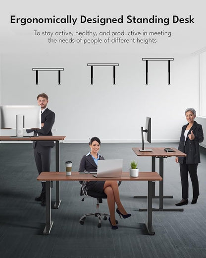 Standing Desk, Height Adjustable Electric Stand up Desk, 55 x 24 Inches Sit Stand Home Office Desk with Splice Board, Black Frame/Walnut Top