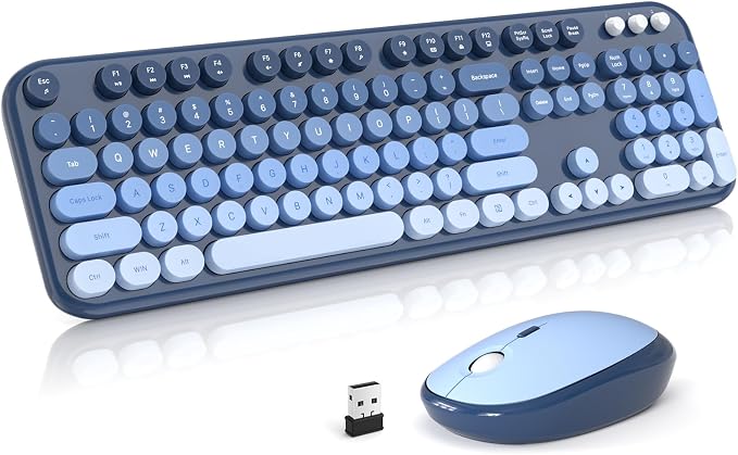 Atelus Wireless Keyboard and Mouse Combo, Typewriter Full Size Keyboard with Number Pad, Ergonomic Design for Windows PC Computer Laptop Desktop, Home and Office Use -Blue