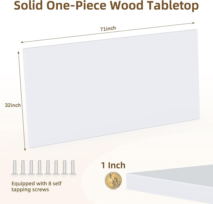 Universal Solid One-Piece Wood Table Top, 71"x32"x1" Workbench Top - Rectangular Particle Board for Standing Desk, Home Office Desk Countertop DlY, Washer Dryer, Coffee, Bar Tabletop