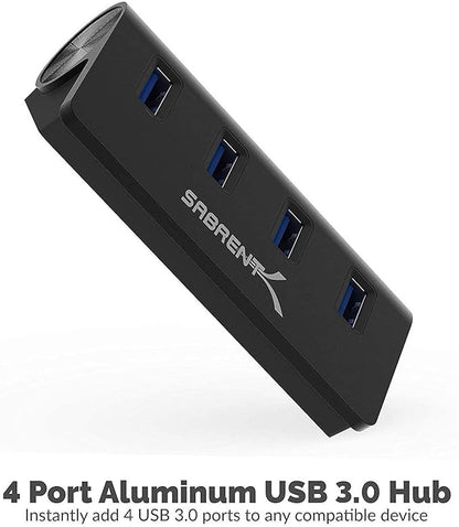 SABRENT 4-Port USB 3.0 Hub Aluminum Portable Data Hub with 2.5ft USB 3.0 Cable for iMac, MacBook, MacBook Pro, MacBook Air, Mac mini, or Any PC [Black] (HB-MC3B)