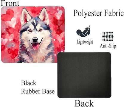 Siberian Husky Mouse Pad Dog with Red Hearts Pattern Non-Slip Rubber Mouse Pad Puppy in Love Mouse Pad for Home Office Work Desk Computer Desktop Laptop for Dog Lovers