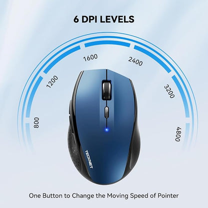 TECKNET 3-Device Bluetooth Mouse, Silent Wireless Mouse with 6-Level DPI up to 4800, 2-Year Battery, 6 Buttons for Wide Compatibility - Blue