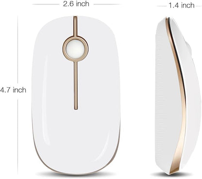 VssoPlor Wireless Mouse, 2.4G Slim Portable Computer Laptop Mouse with Nano Receiver Quiet Silent Optical Mice for Notebook, PC, Laptop, Computer-White and Gold