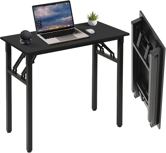 Panana Small Foldable Computer Desk, 31.5 inch Folding Home Office Desk for Small Spaces, Modern Simple Style for Home, Office, Study, Writing, No Assembly Required (Black, 31.5" x 15.7")